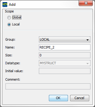 Figure 6: Variable created with data type of the structure defined in the resource