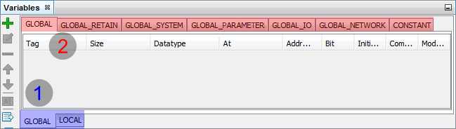 Figure 1: Variable Editor for the "GLOBAL" Scope