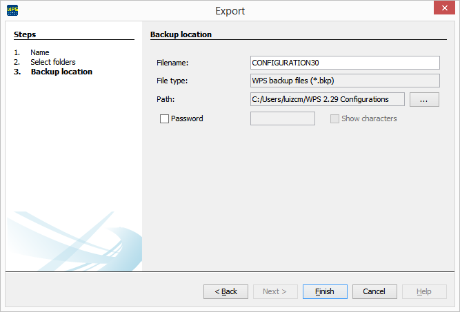 Exportar configuração _ Opções