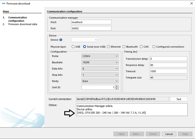 WPS communication configuration screen