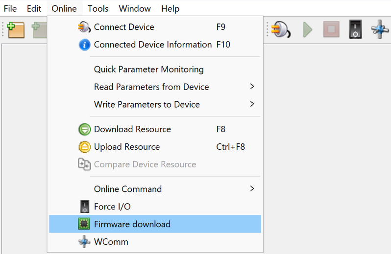 Firmware Download option in the Online menu
