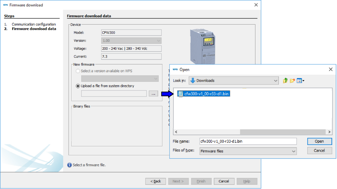 Firmware file selection in WPS