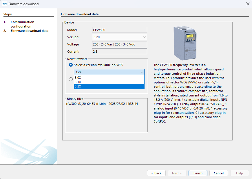 Firmware version selector in WPS