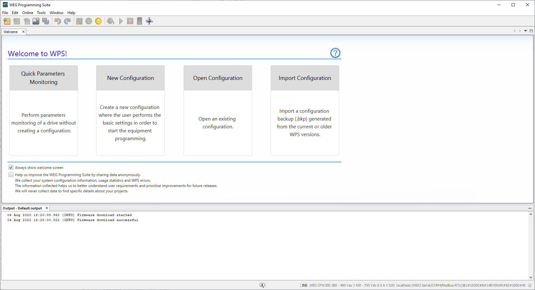 Firmware update completion message in WPS