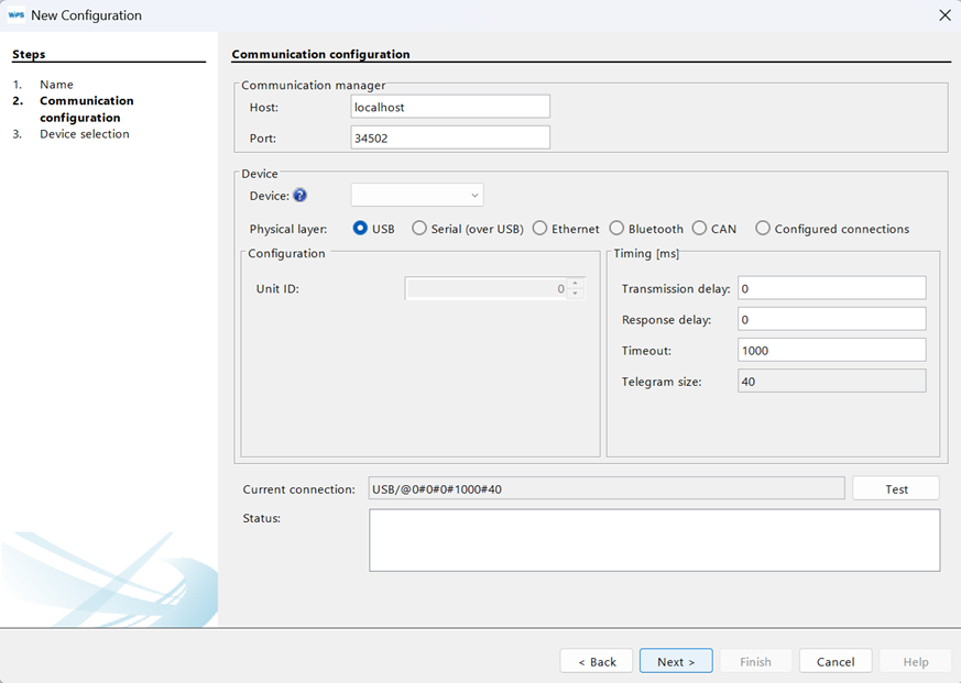 Communication setup page