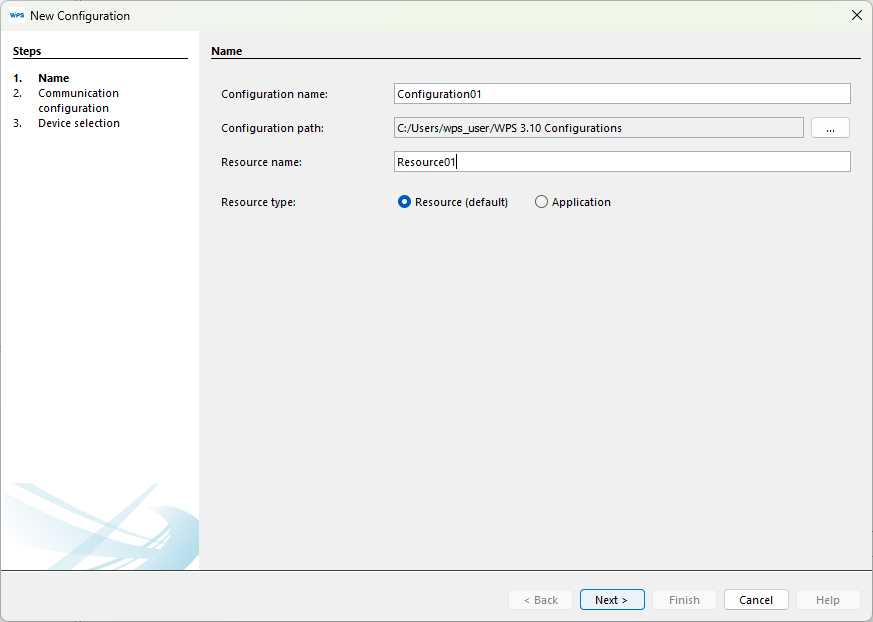 New Configuration dialog