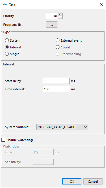 Task configuration window