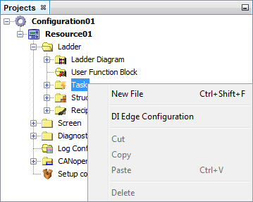 Task folder options menu