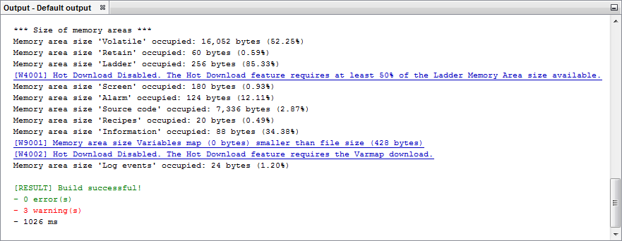 Figure 1 - Warnings of insufficient memory for Hot Download displayed on the compilation window