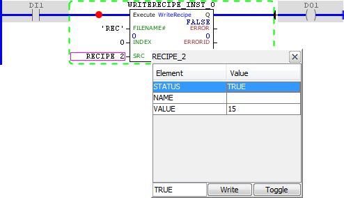 Figura 7: Monitoreo de la variable utilizada en el bloque WriteRecipe