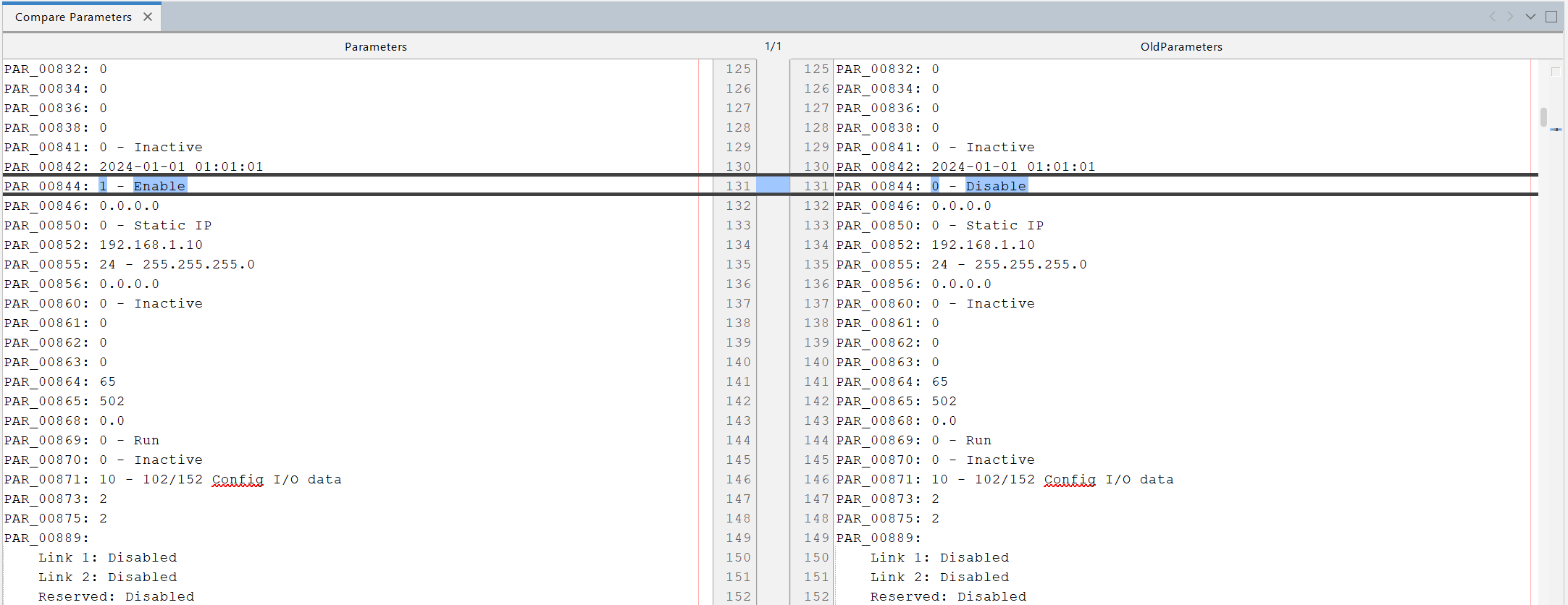 Improved parameter file comparison in WPS