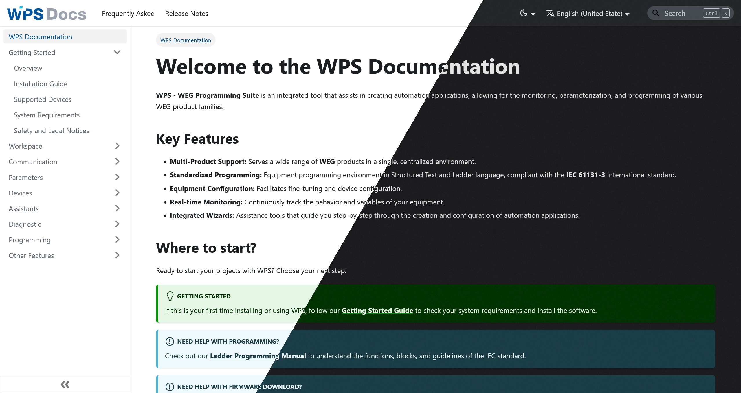 WPS Docs with light and dark reading modes